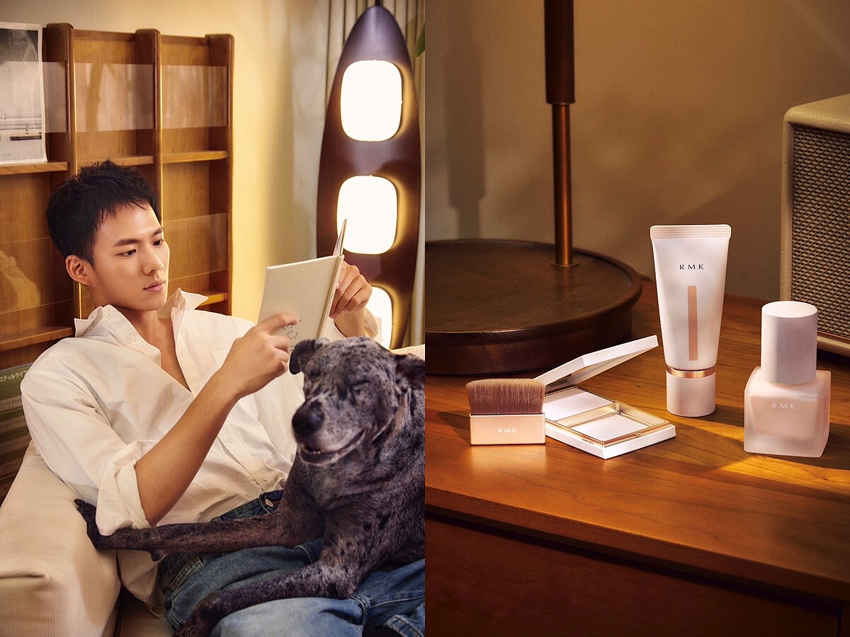 右圖右起:RMK 隔離霜 30ml NT$1,400/RMK水潤光彩粉霜 SPF18-SPF22 PA++ 全9色 30g 各NT$2,200/RMK 絲柔定妝餅 9.8g NT$1,850