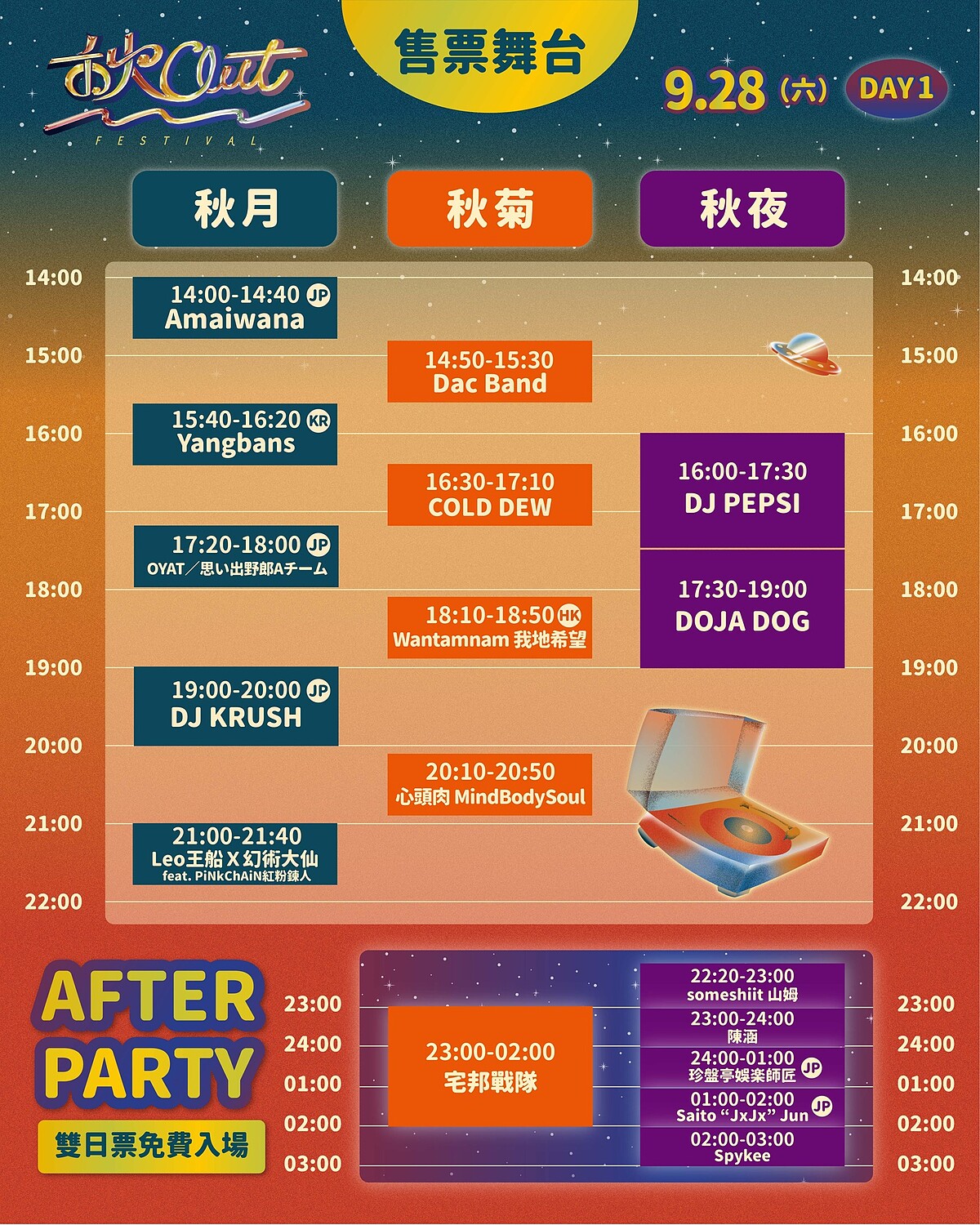 「2024秋OUT音樂節」售票舞台卡司演出時刻表