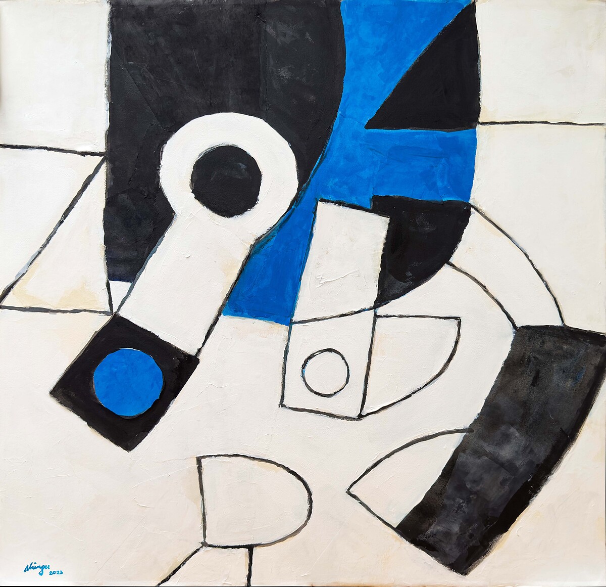 「新宮晉:宇宙—風之旅人」展出新宮晉作品〈Memory Map〉,2024年,壓克力、紙,140 x 140 公分。