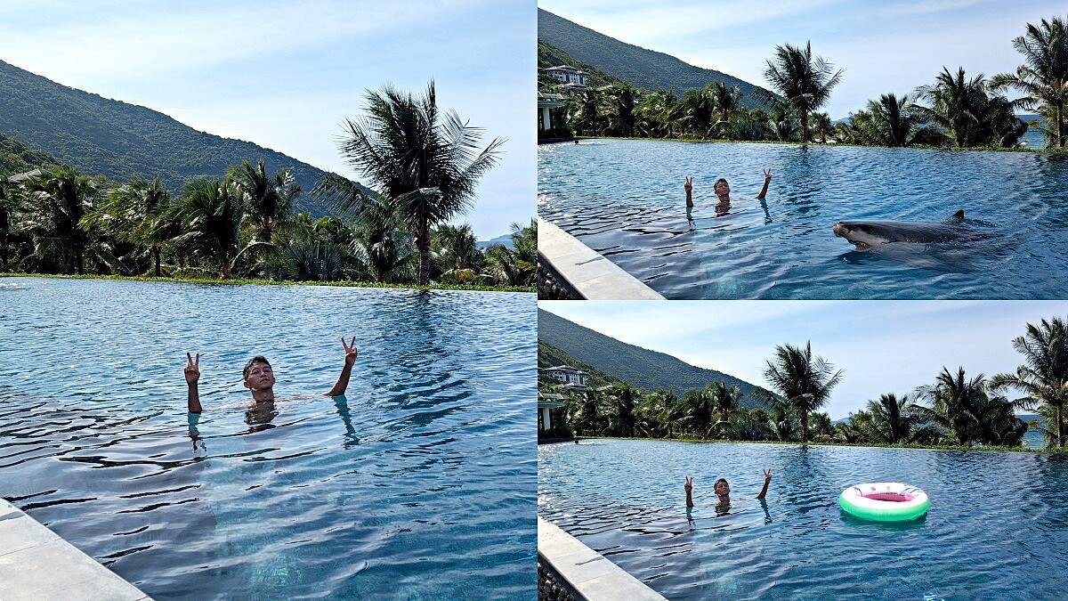 甚至還能用AI助理,為泳池照新增鯊魚或泳圈!