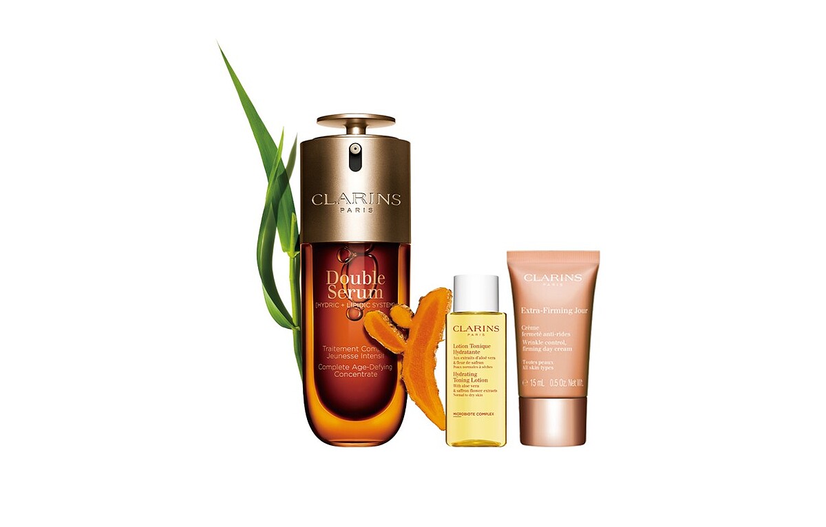 黃金雙萃精華50ml、純淨化妝水（保濕）10ml/(或煥顏緊緻彈力精華水10ml)、煥顏緊緻彈力日霜15ml；特價NT$4,500（原價NT$5,598）