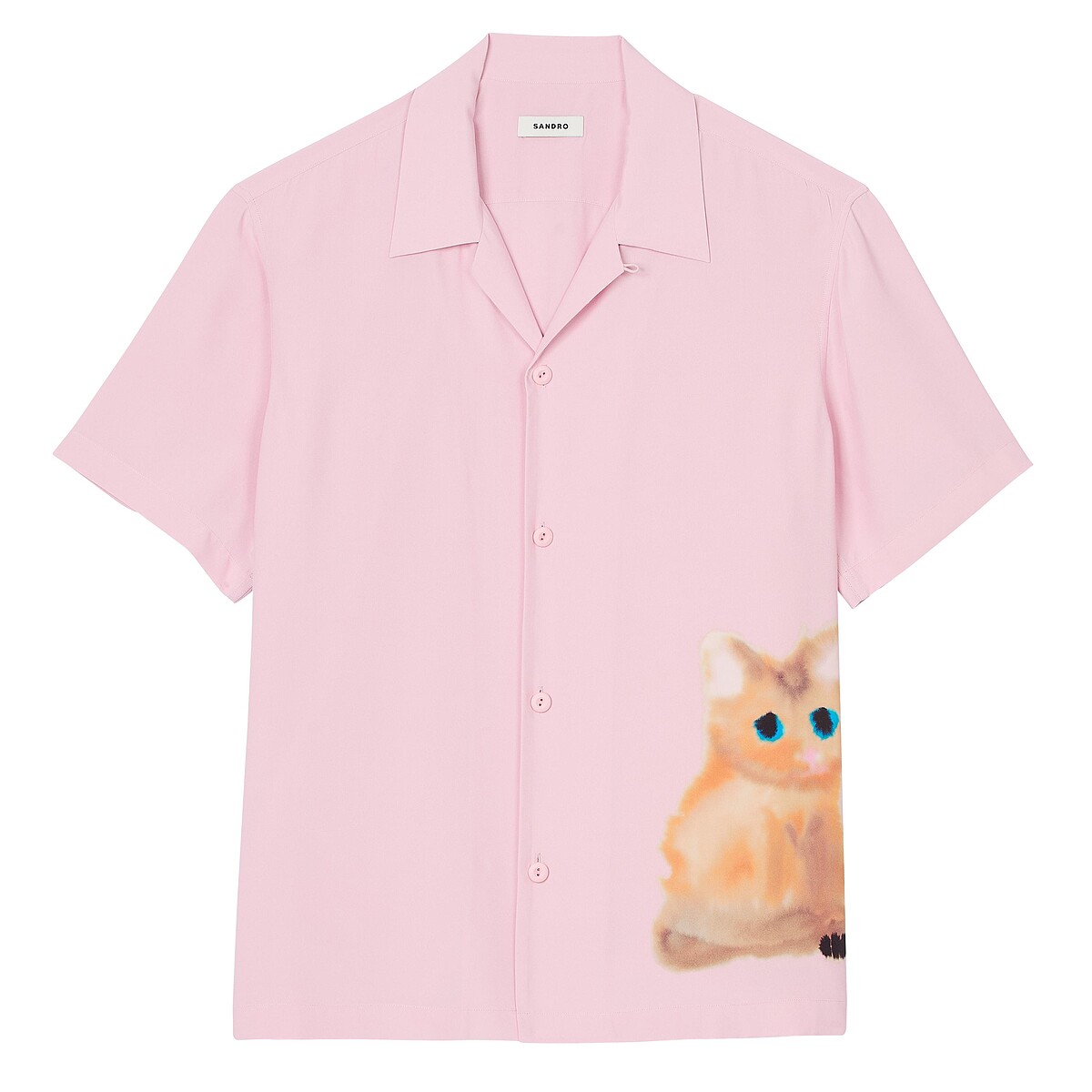 粉色貓咪短袖襯衫，Sandro，NT8,590 。