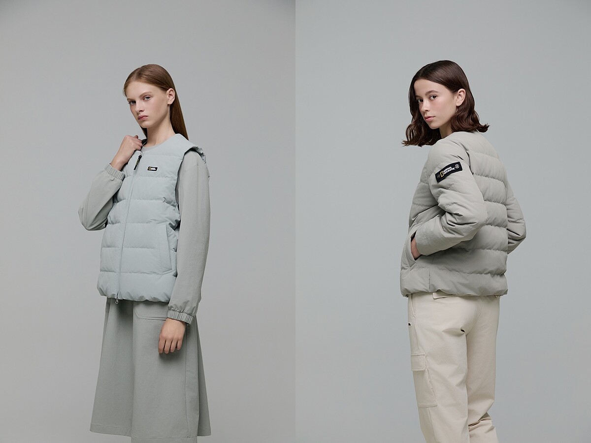 HERON輕量羽絨背心(LIGHTJADE)建議售價，NT4,680 ，HERON 輕量羽絨外套(BEIGE)，建議售價NT5,780。