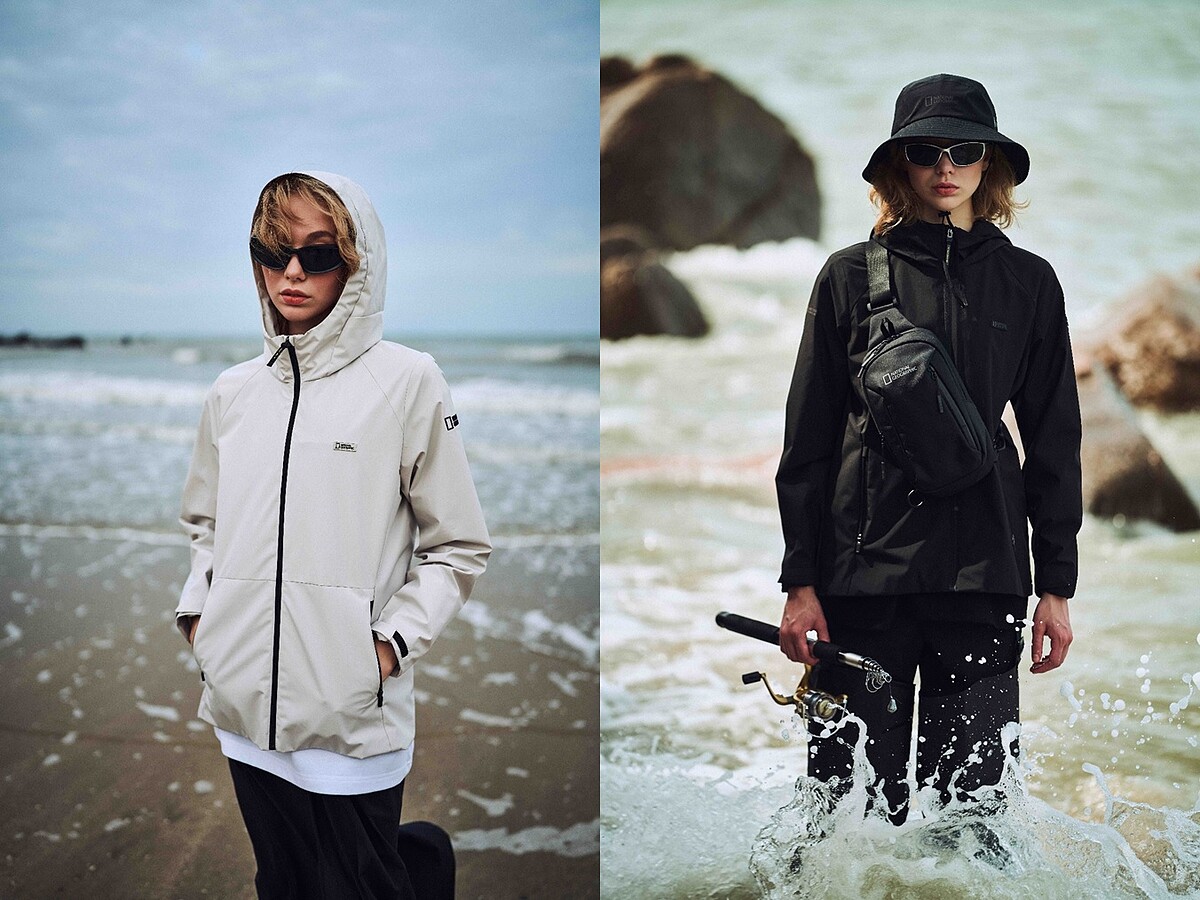 GORE-TEX系列雙層防潑水連帽外套(米色&黑色)，建議售價各NT9,980。