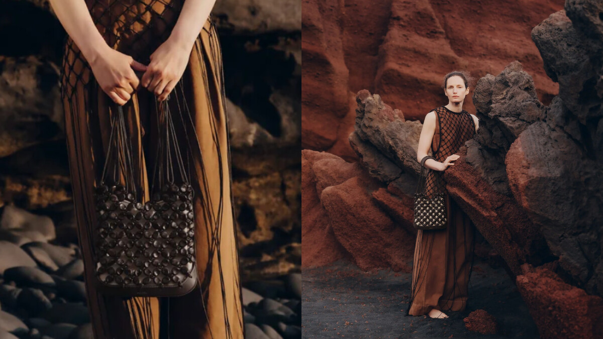 2024新包款Sol&eacute;，由皮革邊角餘料製成的「Pl&egrave;i」的全新包款，使用獨特創新技術，運用皮革餘料打造出鵝卵石般的圓潤珠飾，是品牌永續堅持的作品。