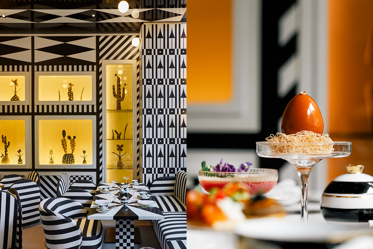 以黑白幾何圖形為主題的「Tease」茶室。