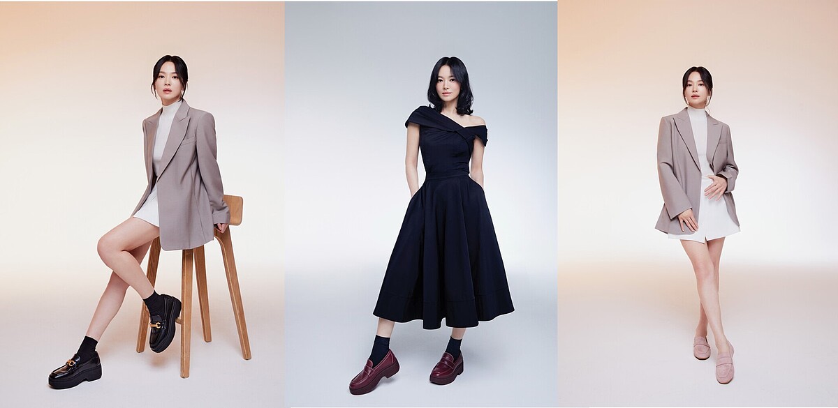 F-LUMA馬銜釦方頭厚底樂福跟鞋(黑色),NT6,950、F-LUMA方頭厚底樂福跟鞋(酒紅色),NT6,350、DELICATO方頭平底樂福鞋(灰粉色),NT5,650。