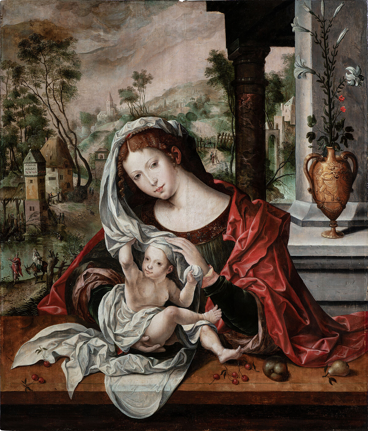 奇美博物館珍藏展《畫師們》，（仿）楊．荷賽特作品〈聖母子〉。畫家荷賽特開創特有的聖母子圖像類型，成為後人所仿效的風格。