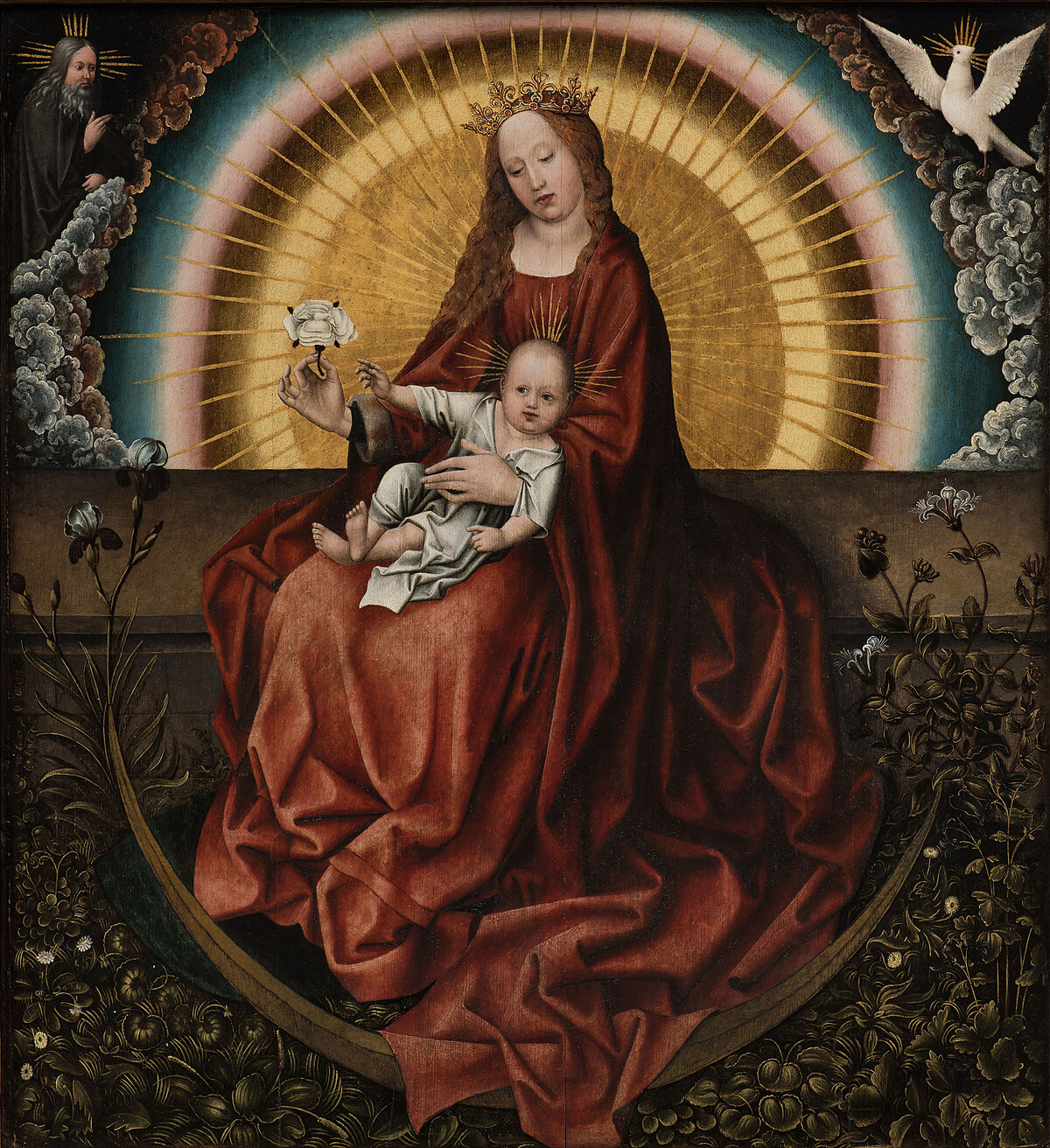 奇美博物館珍藏展《畫師們》，這件〈聖母子〉可能是16世紀的畫家仿照15世紀法蘭德斯大師羅伯特．坎平畫風的作品。