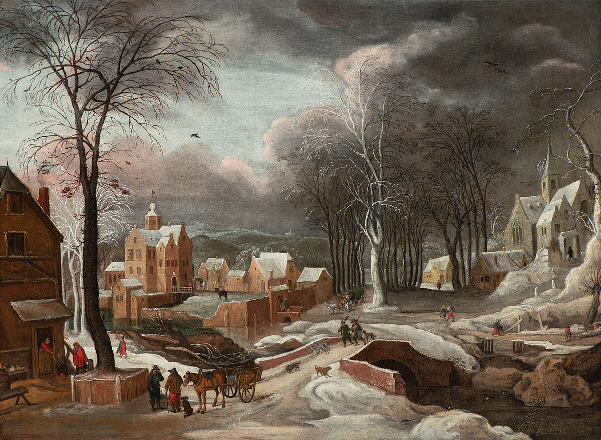 奇美博物館珍藏展《畫師們》，法蘭斯．德．蒙佩爾作品〈冬日的風景〉，為17世紀尼德蘭獨特的風景畫類型之一。