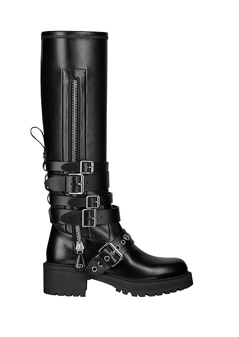DIOR D-FIGHT 黑色小牛皮繫帶裝飾長靴，NTD73,000。