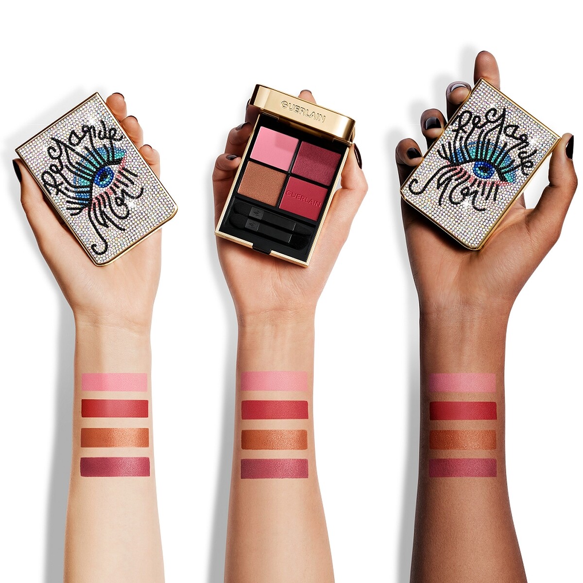 嬌蘭OMBRES G高訂深邃四色眼影盤Shourouk Rhaiem聖誕聯名系列試色圖。