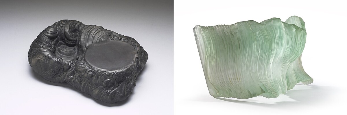 端石海天浴日硯，明，(1368&ndash;1644年)國立故宮博物院；《向竇加致敬》(HOMAGE TO DEGAS)雕塑「波浪」(Wave) 系列，法國，(1984年)巴黎裝飾藝術博物館。