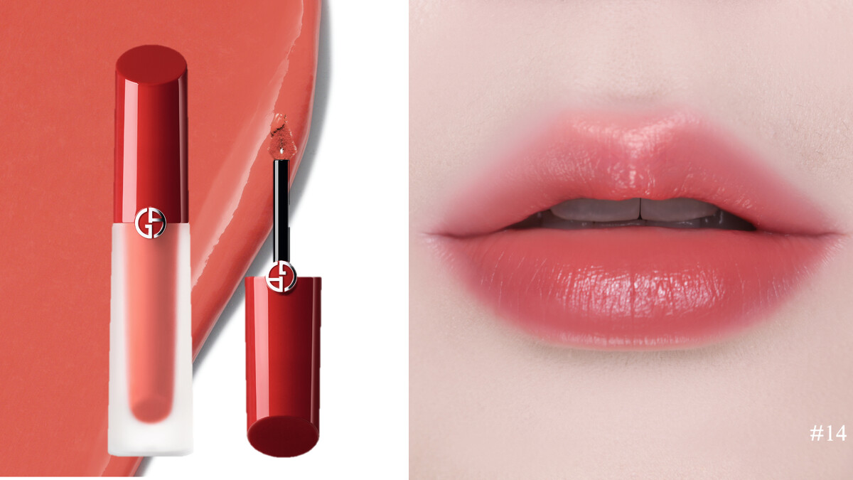 圖片來源：Armani Beauty｜奢華絲緞訂製水唇釉#14冷煙奶凍 4ml定價1,600元