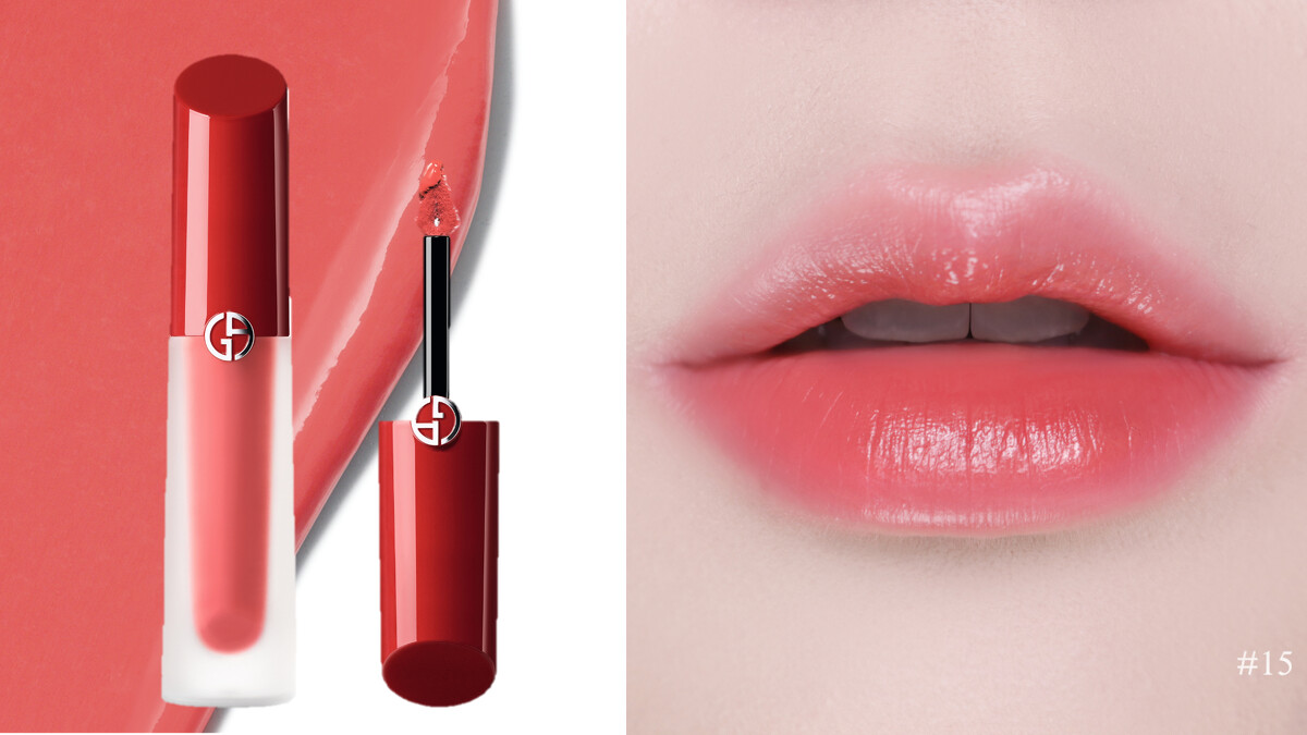 圖片來源：Armani Beauty｜奢華絲緞訂製水唇釉#15冷煙粉櫻 4ml定價1,600元