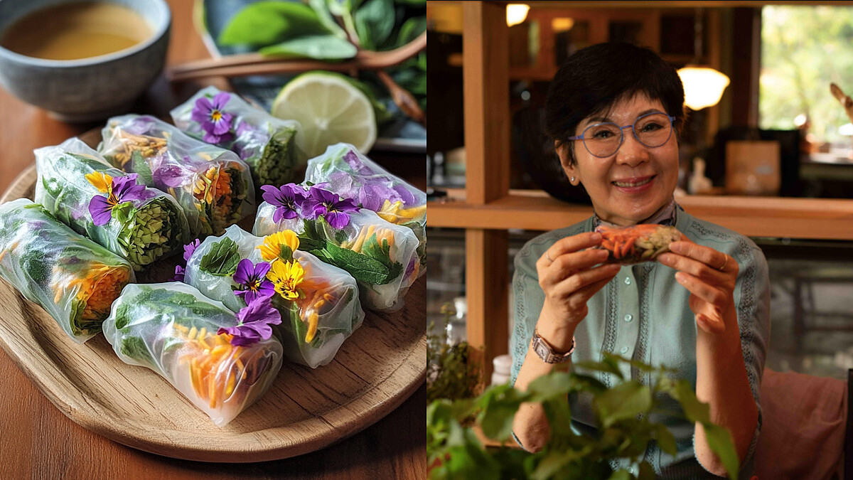 粉紅宴會畫龍點睛重點為是可食花藝搭配花春捲手創的製作,分享愛與關懷給到身邊夥伴。