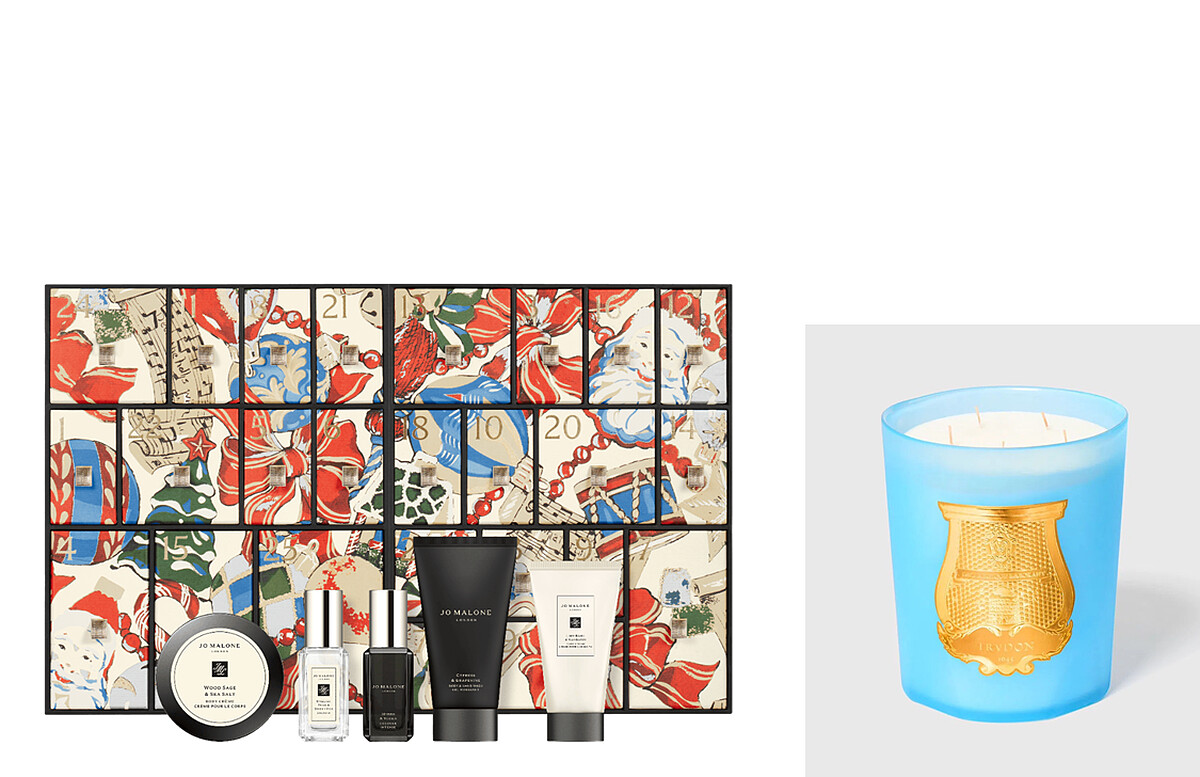 JO MALONE LONDON璀璨復古派對25天倒數月曆，推薦價NT17,400(DIAMOND TOWERS)，Trudon限量凡爾賽花園香氛蠟燭，推薦價NT25,980(DIAMOND TOWERS)。 