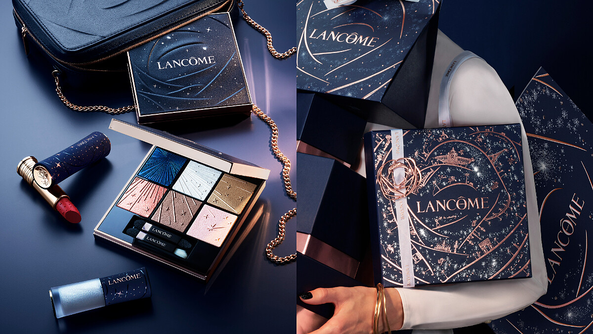 邂逅巴黎雪鑽星光~蘭蔻「傾獻繁星．閃耀聖誕」限量彩妝美得如夢似幻！承包了全宇宙的浪漫和高級~小蠻腰唇膏、水光唇露、六色眼影盤換上絕美銀河星空，滿足你聖誕節最想要的儀式感