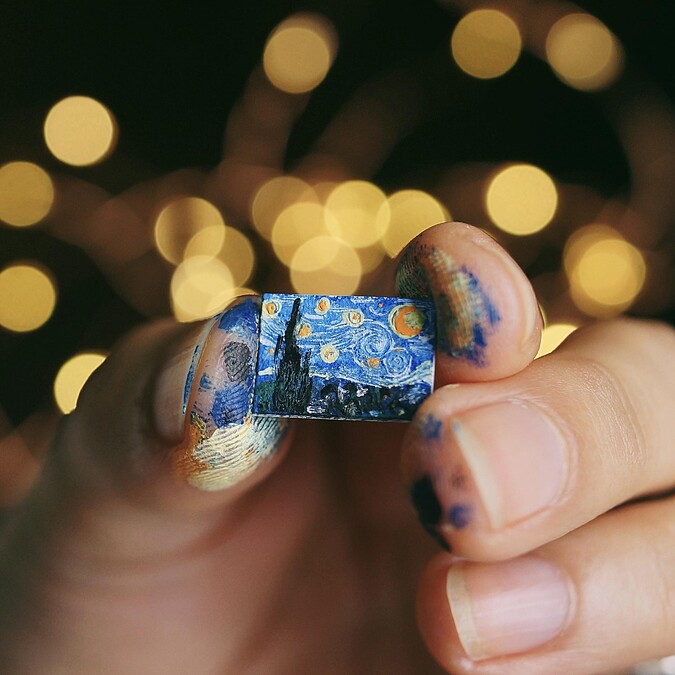 看啥小&mdash;微型藝術博物館_Ana Sofia Casaverde《La noche estrellada》(梵谷《星夜》致敬作品)