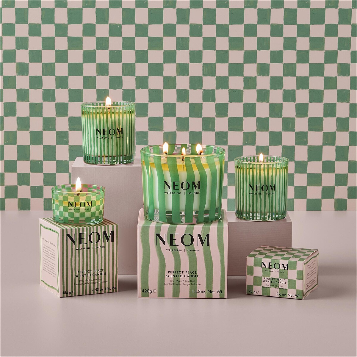 NEOM 2024聖誕限定蠟燭-香料萊姆 Perfect Peace 75g，NT1,100、185g，NT1,800、420g，NT2,300