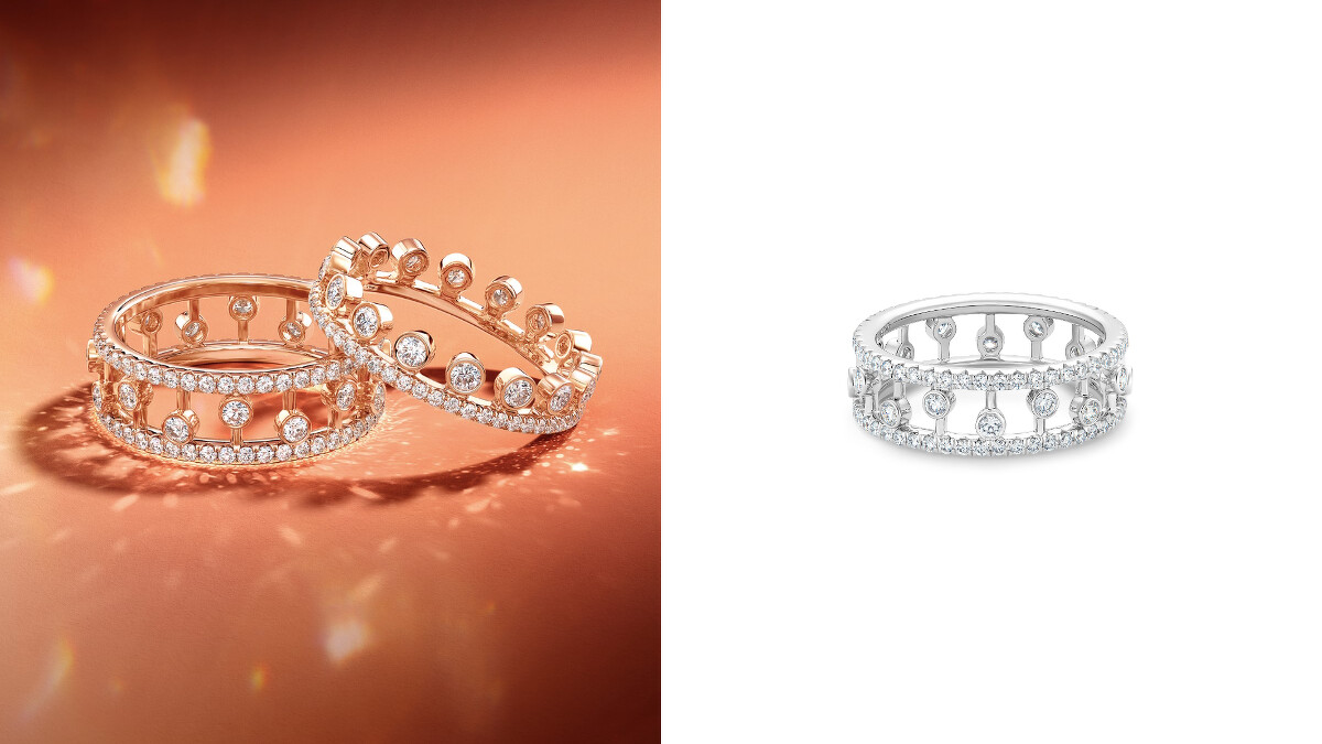 De Beers Dewdrop系列鑽石戒指（共有18K玫瑰金、白金、黃金三色可選） &ndash; NTD$ 182,000