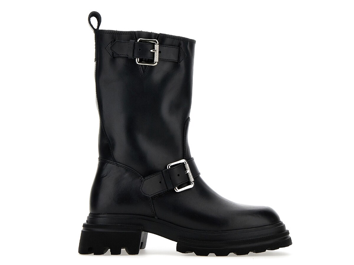 Hogan 黑色皮革女士機車靴，NT26,500。