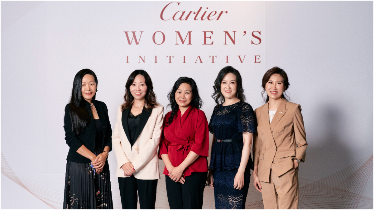 CWI Ecosystem Forum 講者合影。左起：Anchor Taiwan 執行長 Elisa Chiu、卡地亞台灣董事總經理 Sally Wong、CWI 全球項目總監 Wingee Sin、WEpreneurs 創辦人 Hannah Chou、NousQ 創辦人 Lynne Lim