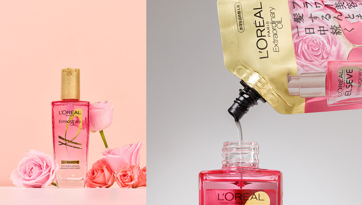 巴黎萊雅「金緻護髮精油 玫瑰精華」推出環保補充包，鼓勵消費者重複使用原有瓶器