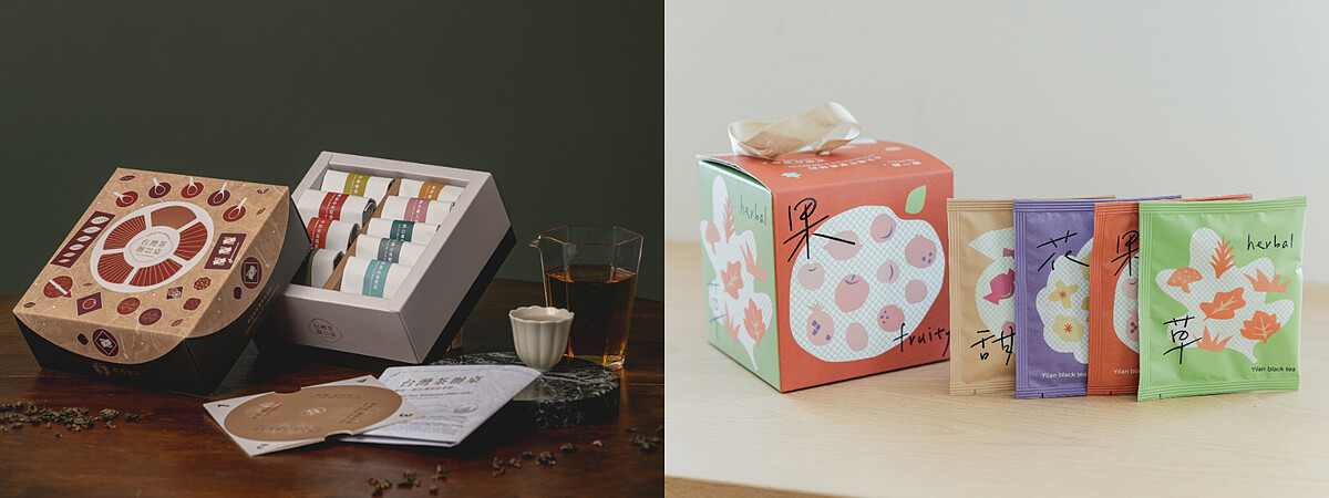 左:鹿苑茶莊_臺灣茶辦桌體驗盒$1340 (照片品牌提供)、右:宜紅茶苑_宜蘭紅茶茶包組$360,攝影:Jimmy Yang。