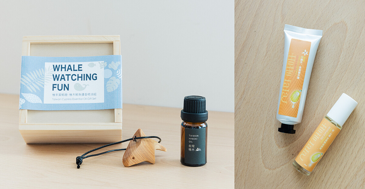 左:原木文創_檜來賞鯨趣精油組$580、右:囍感生活_金棗護手霜$199、金棗精油滾珠瓶$480,攝影:Jimmy Yang。