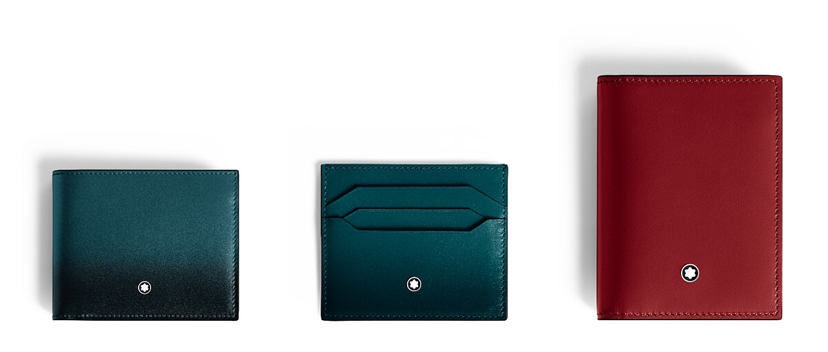 MONTBLANC大師傑作系列6卡式皮夾(NT$15,100)、6卡式卡夾(NT$9,100)、4卡式卡夾(NT$10,600)。
