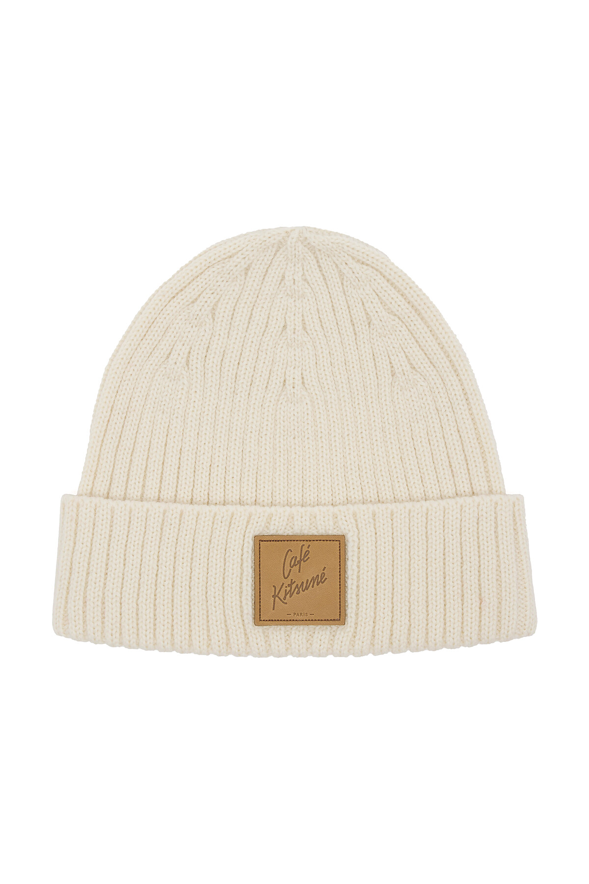 CAFE KITSUNE 白色皮革LOGO羊毛毛帽，NT3300。