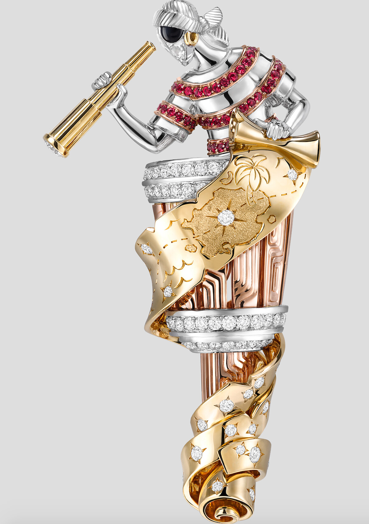 Pirate Jim胸針 白K金、黃K金、玫瑰金、 紅寶石、黑色彩漆、鑽石