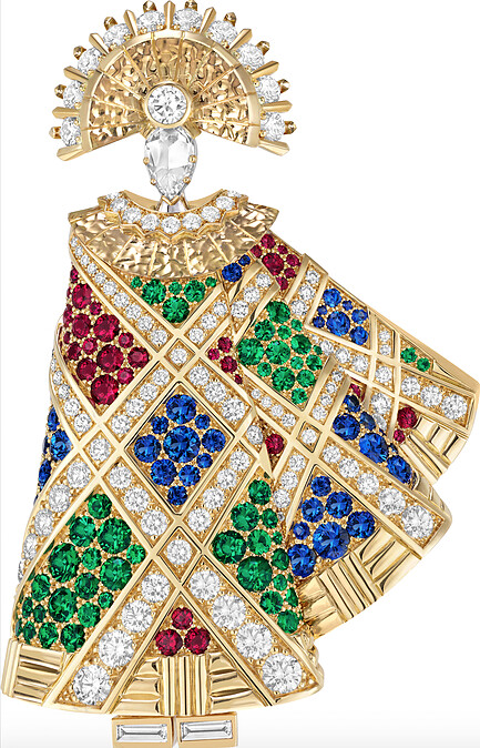 Dieu du vent胸針 黃K金、白K金、祖母綠、紅寶石、 藍寶石、鑽石