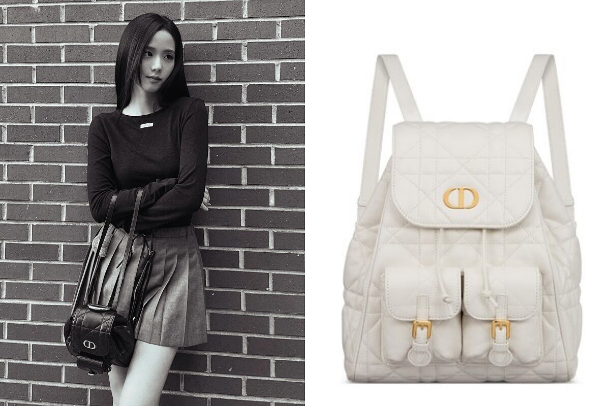 DIOR CARO 奶油白色小羊皮大型籐格紋後背包中型款NT.125,000