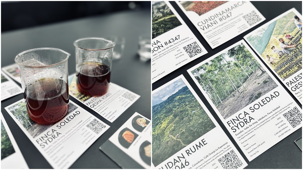 沖好的咖啡會直接放在豆單上。／店內提供的豆單詳細記載關於咖啡豆的各種資訊。