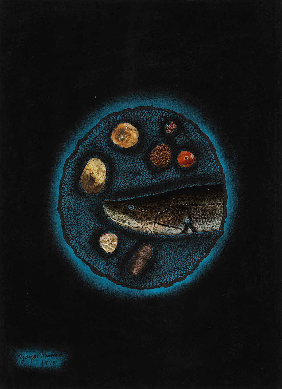 草間彌生,《夢往海底沉去》,1975,54.4 × 39.5 cm,拼貼、水彩、粉彩、紙 ©草間彌生