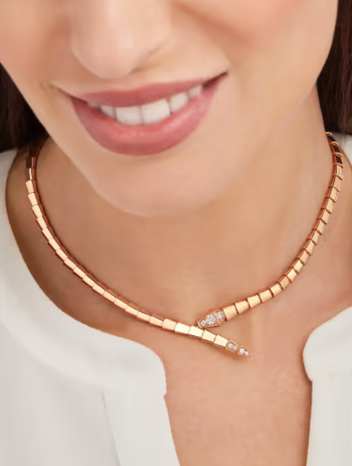 Bvlgari Serpenti Viper 18K玫瑰金項鍊鑲鑽