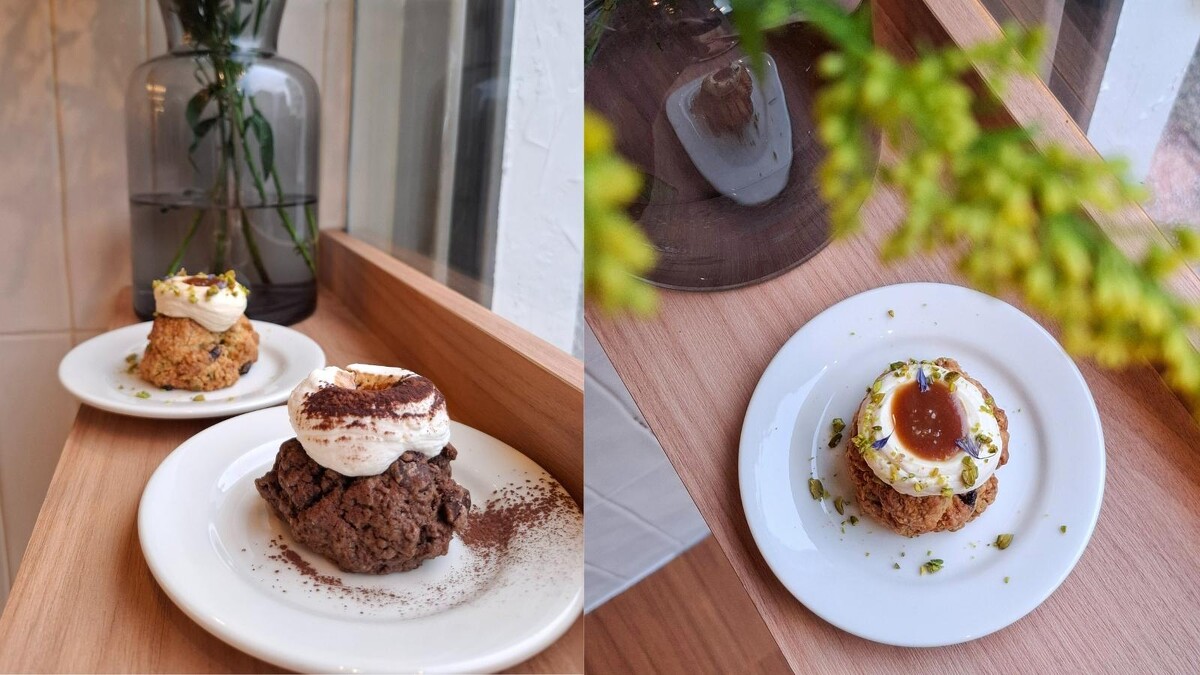 左前：提拉米蘇司康；右：開心果焦糖司康。