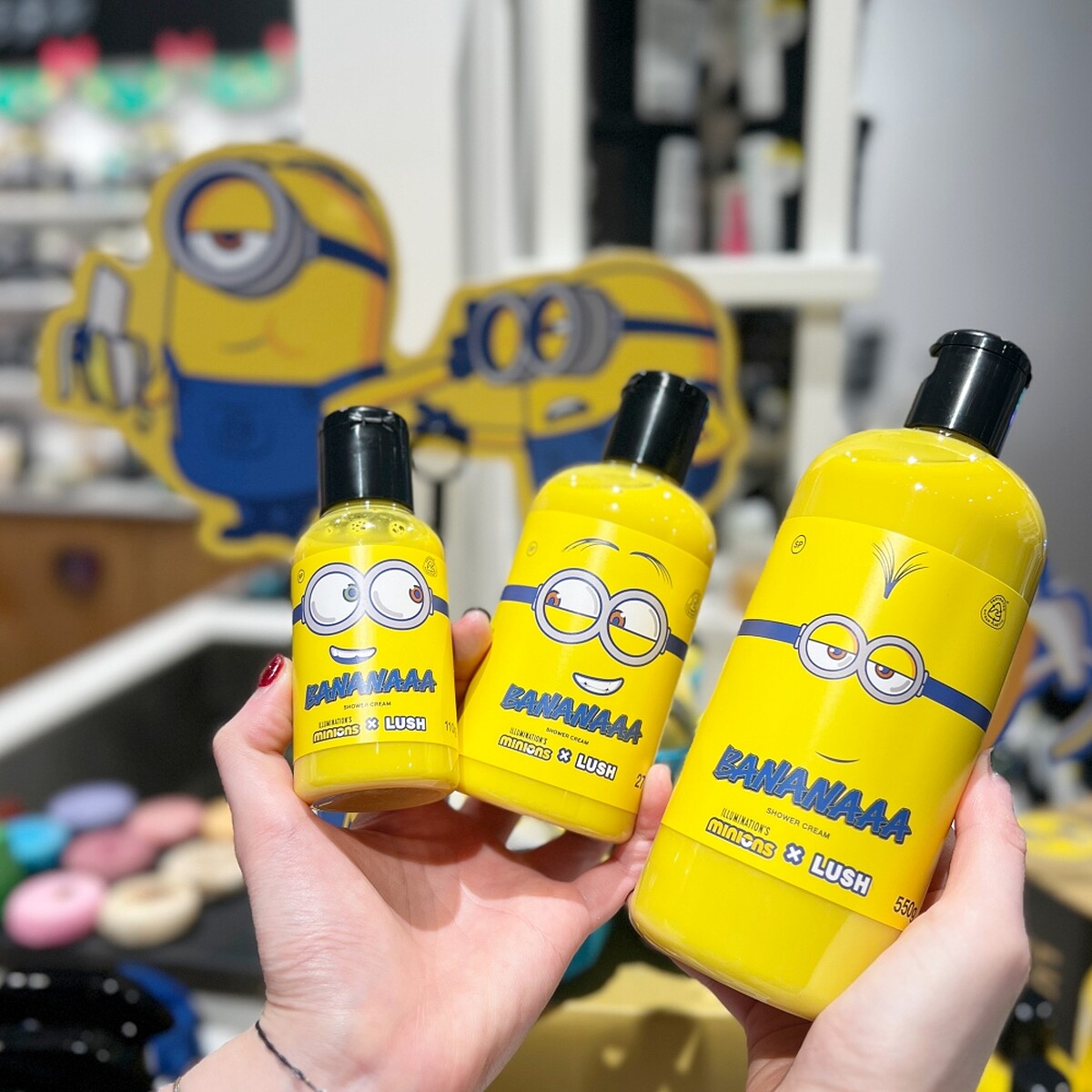 Minions x LUSH BANANAAA沐浴乳100g，NT550、250g，NT1,100、500g，NT1,500