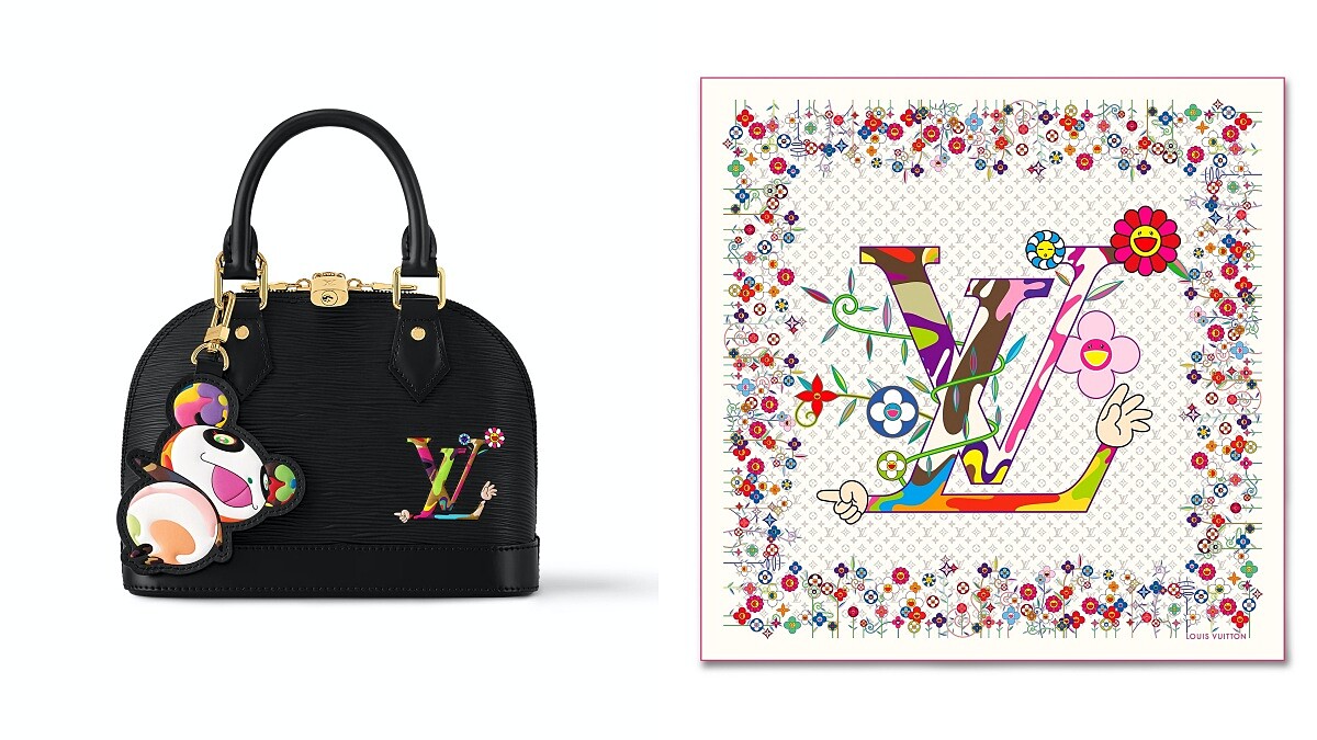 Louis Vuitton x Murakami Alma BB 手提包 NT84,500、Louis Vuitton x Murakami Monogram Superflat 披肩 NT32,700