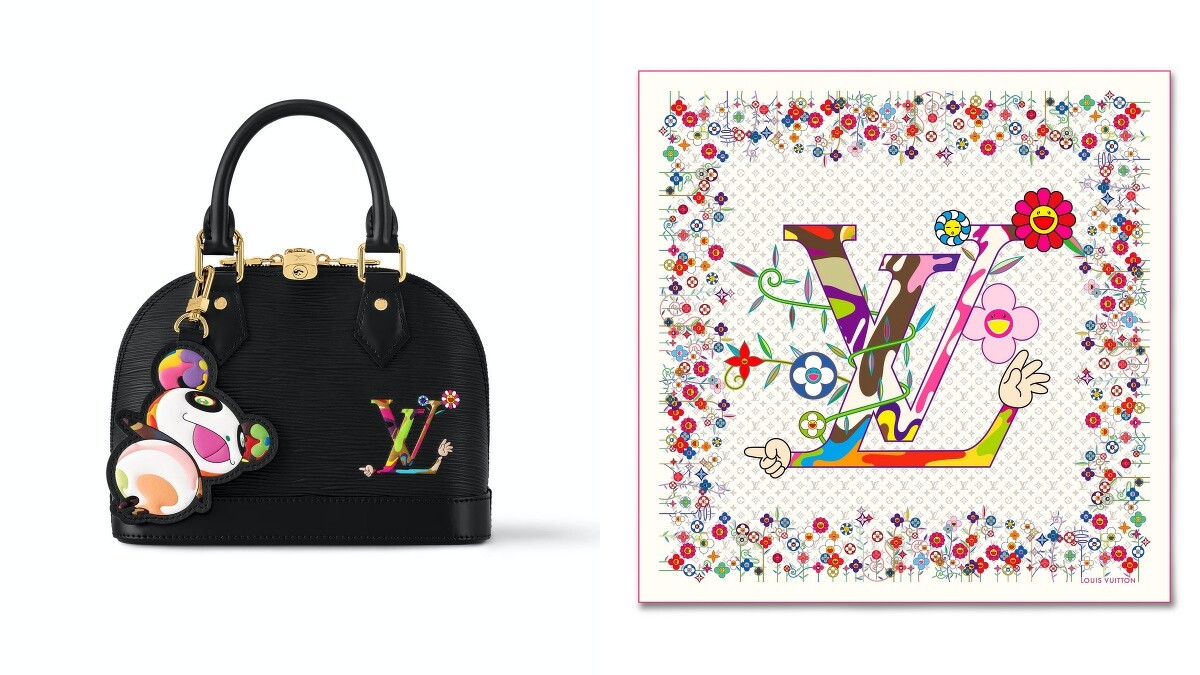 Louis Vuitton x Murakami Alma BB 手提包 NT84,500、Louis Vuitton x Murakami Monogram Superflat 披肩 NT32,700