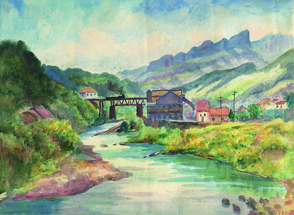 倪蔣懷,《猴硐礦區》,1928,水彩、紙,49 × 66 公分。臺北市立美術館典藏。