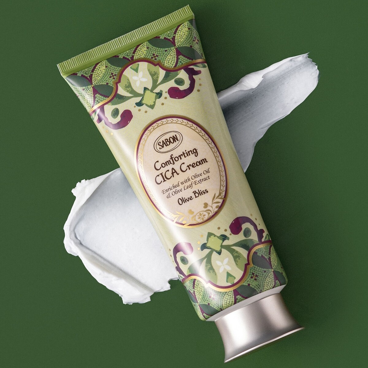 SABON盛宴橄欖積雪草修護霜情境圖。