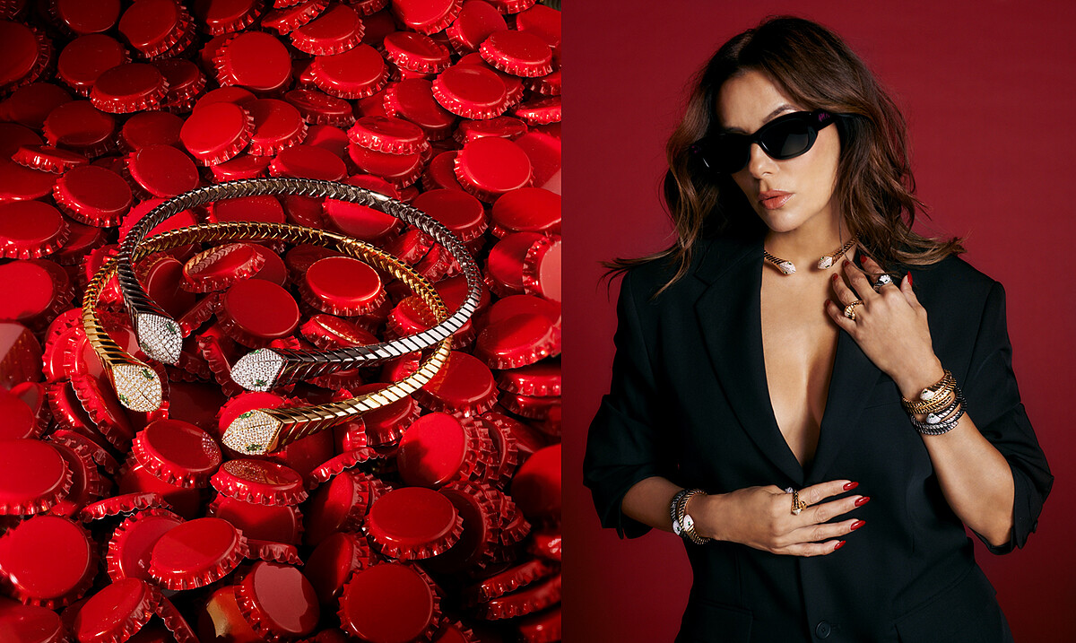 左 : Kaa纏繞式項圈,右:全球品牌代言人伊娃·朗格利亞Eva Longoria