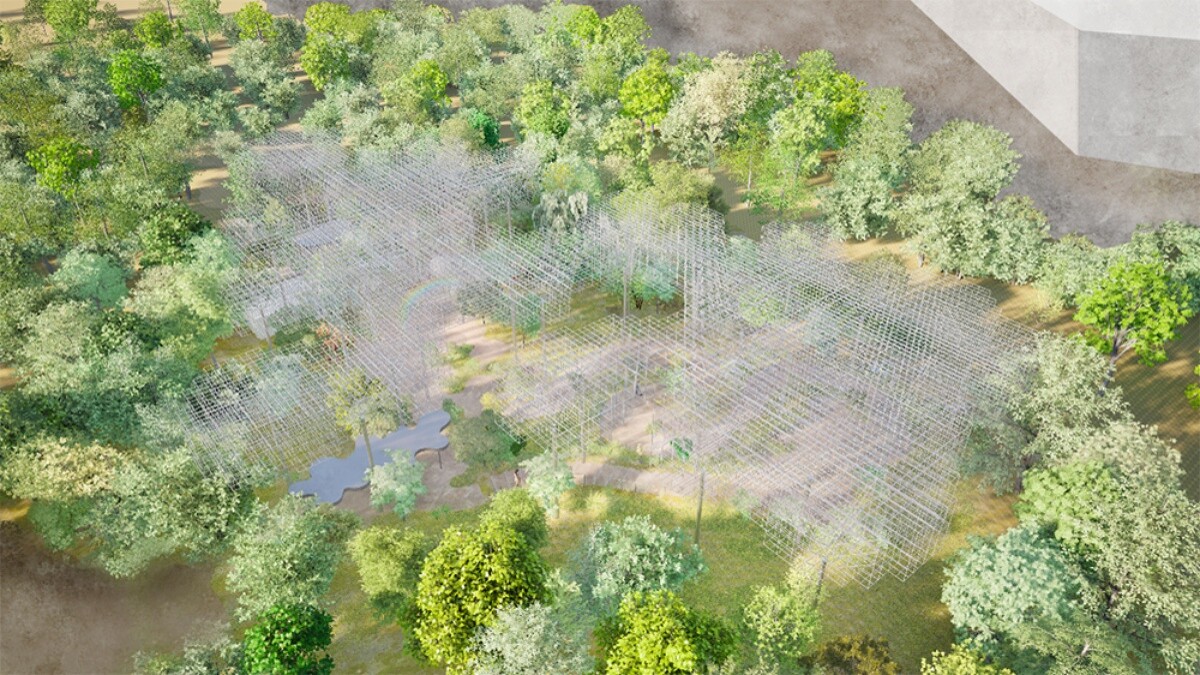 這是一座沒有屋頂與牆壁的展館。