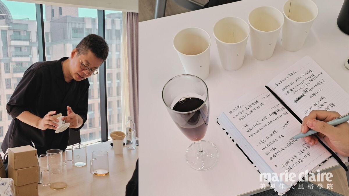 左:講師講解咖啡器具的相關知識。右:含金量超高的課程,讓現場學員筆記滿滿。