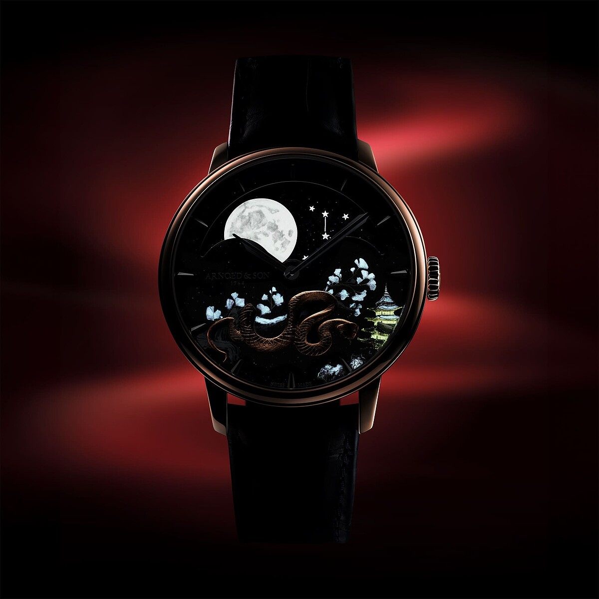 Arnold & Son 推出全新 Perpetual Moon 恆久月相 41.5 紅金「蛇年」腕錶