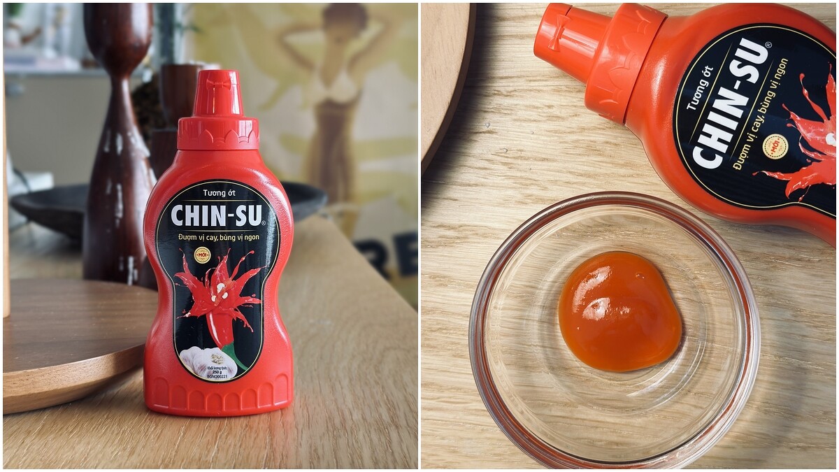 CHIN-SU的原味辣椒醬醬帶有一絲蒜香與甜味，聞到立刻想到越南。／辣椒醬的質地就是我們配河粉的辣椒醬無誤！