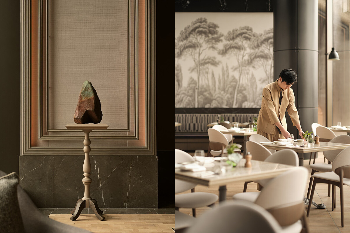 設計師以米色、奶油色和灰色的色彩組合讓空間展現一致的舒適柔和感受。